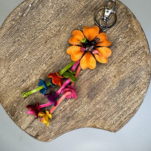 Leather Flower Purse Charm Genuine Leather Bag Charm NEW FAST SHIP - Picture 5 of 7